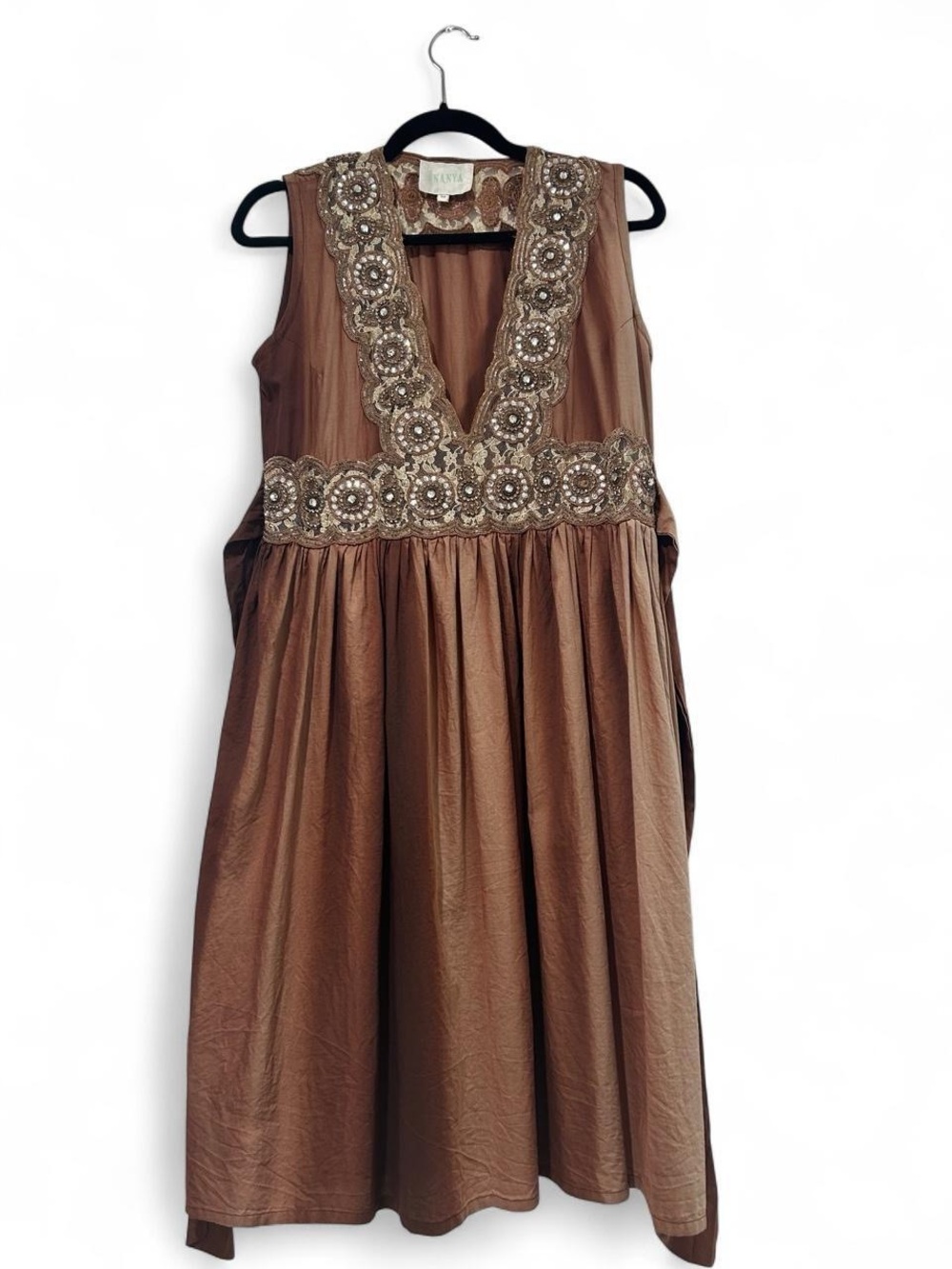 Ananya brown dress with beige lace and beaded embellishments Medium